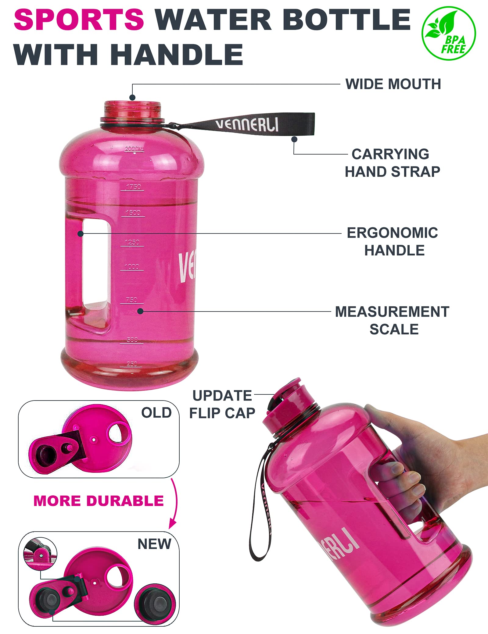 Amazon.co.jp: VENNERLI ハーフガロン 水筒 2.2L ラージ スポーツ用